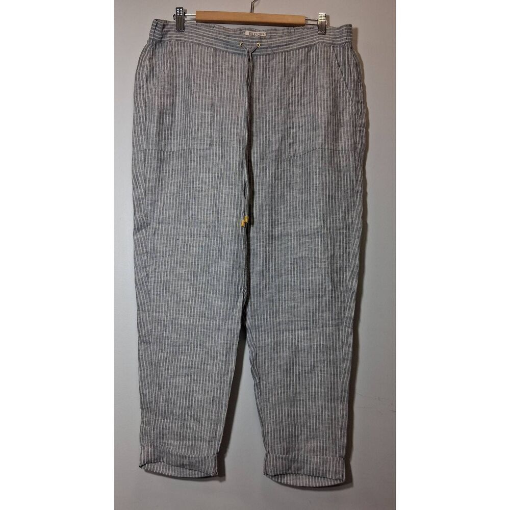 Ellen Tracy womens 100% linen pants gray wide leg trousers ankle length euc